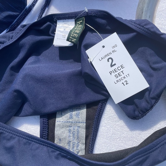 Lauren Ralph Lauren Tie Dye Blue White Stripe Halter Tankini Bathing Suit NWT - Picture 13 of 14